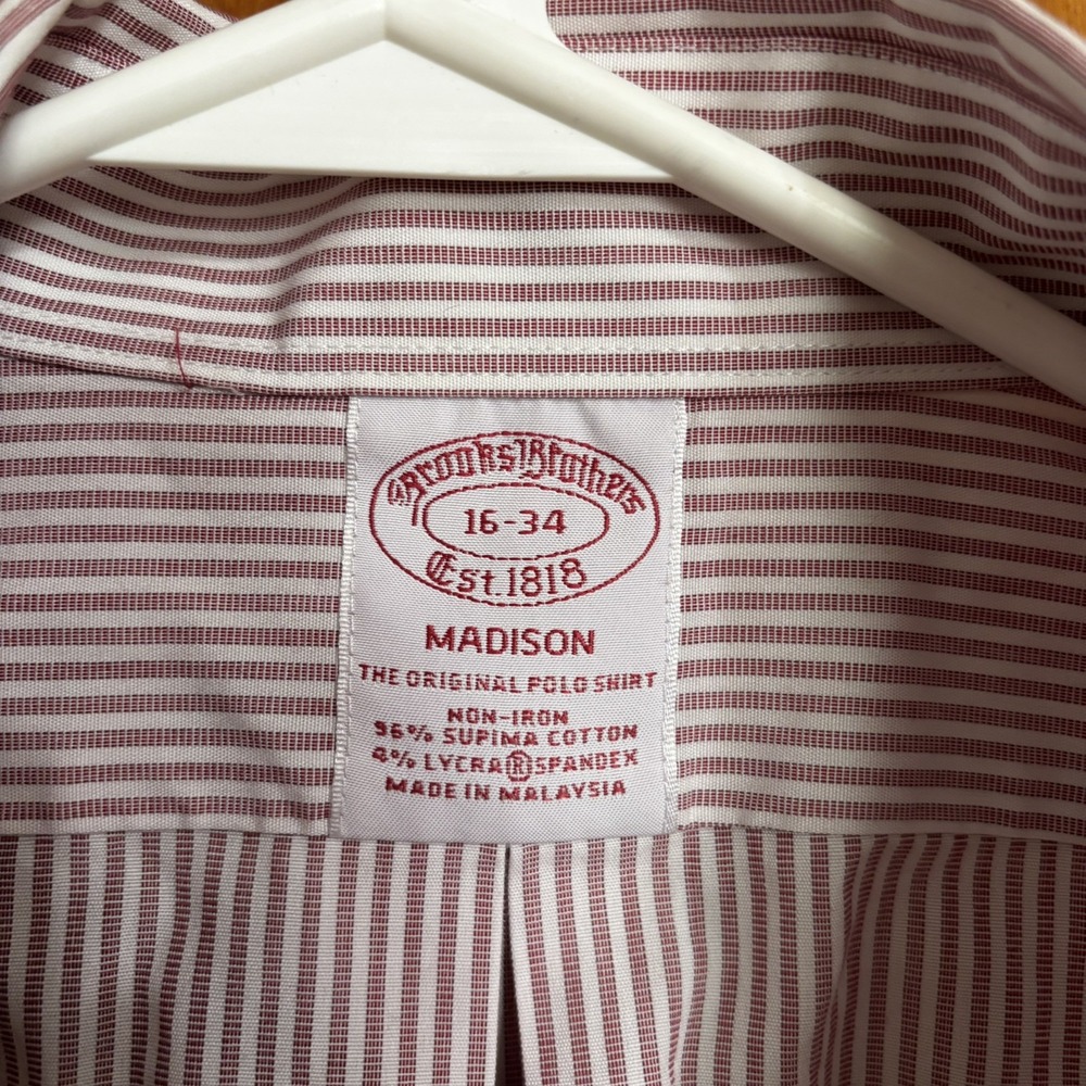 Brooks Brothers Dress Shirt Mens 16 - 34 Striped Red, White